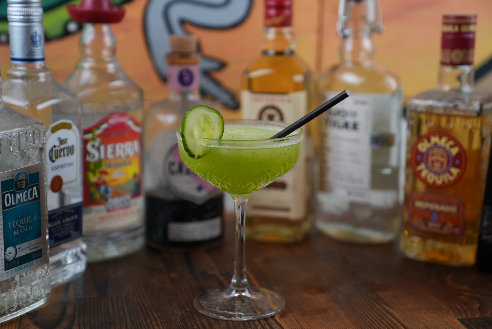 Mexican summer cocktails on the bar at Frida Camden — paloma, michelada, mezcal mule, best Mexican drinks Camden Town London
