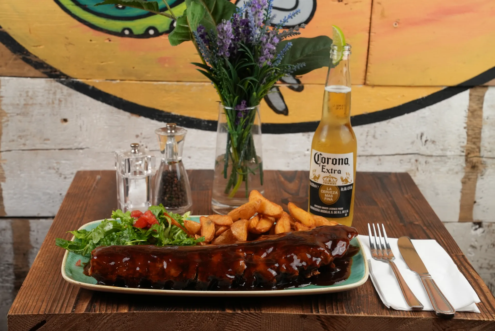 Honey BBQ smoked ribs sharing platter at Frida Camden — Father's Day Mexican feast restaurant Camden Town London 2026